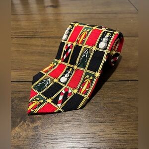 Vintage Red and Black Silk Christmas Tie